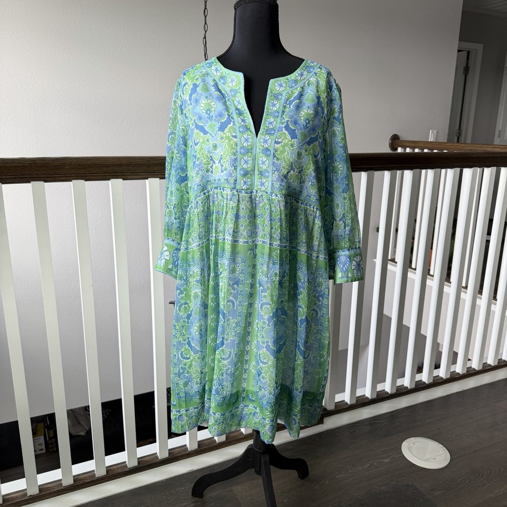 Gretchen Scott Borderline Dress Blue‎ Scarfy  Lined Medium Coquette Cottagecore - Picture 11 of 11